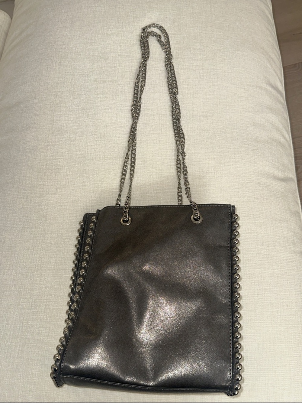 Zara Gunmetal Metallic Studded Shoulder Bag Silver Chain Strap